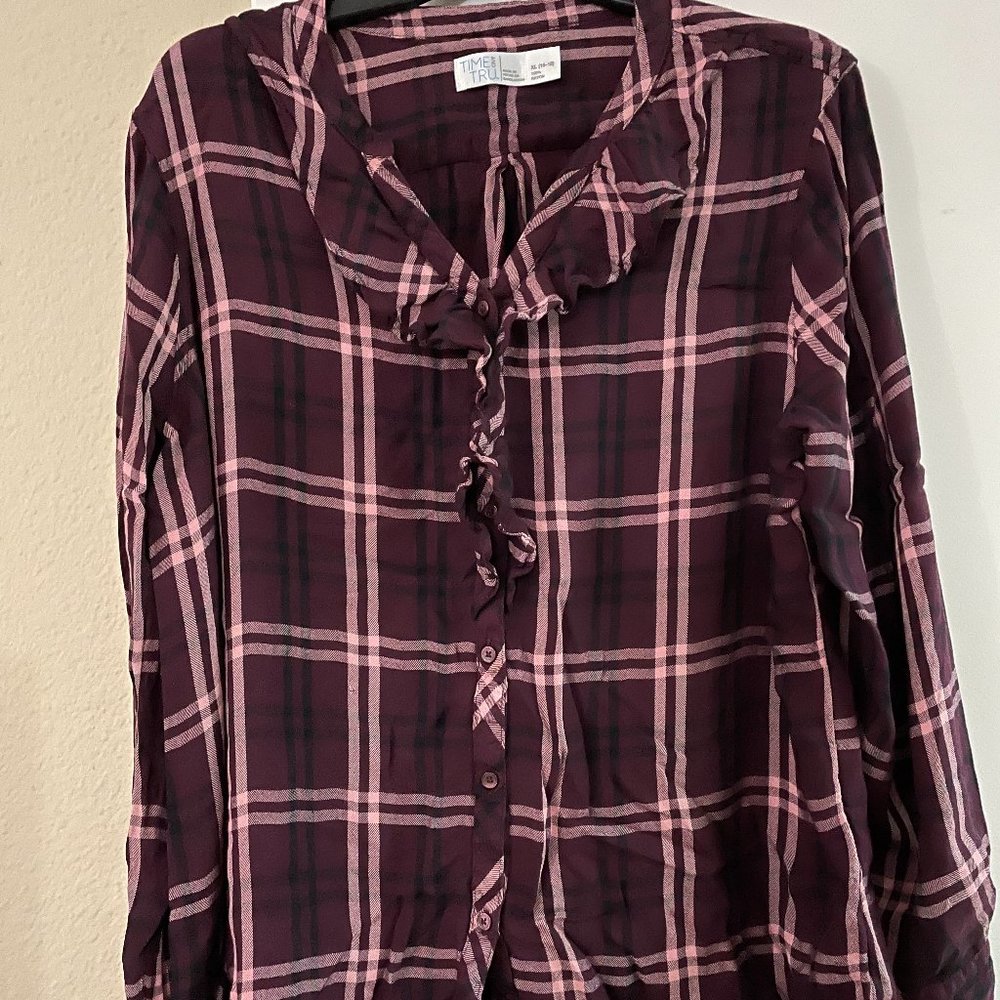 Burgundy plaid top